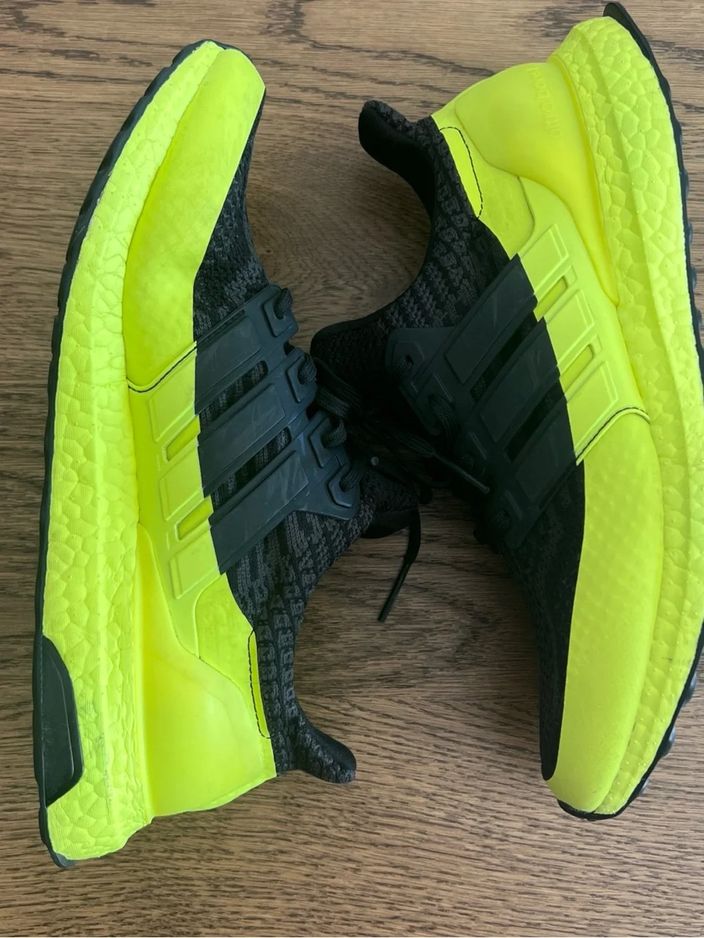 adidas Black Knit Running Shoe with Neon Yellow Midsole